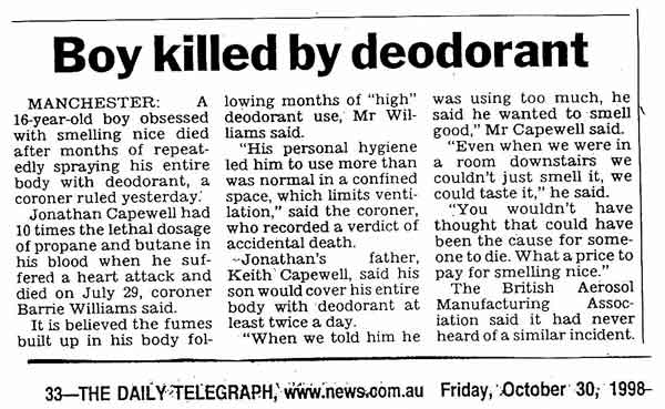 Over-spray of deodorant led to boy’s death